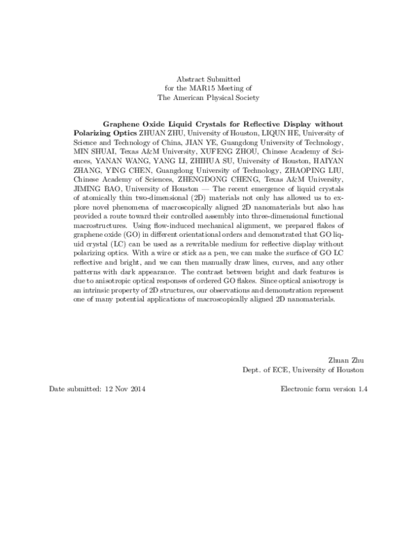 (PDF) Graphene Oxide Liquid Crystals for Reflective Display without ...