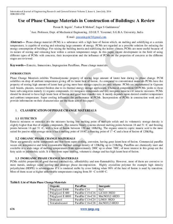 (PDF) Use of Phase Change Materials in Construction of Buildings: A Review