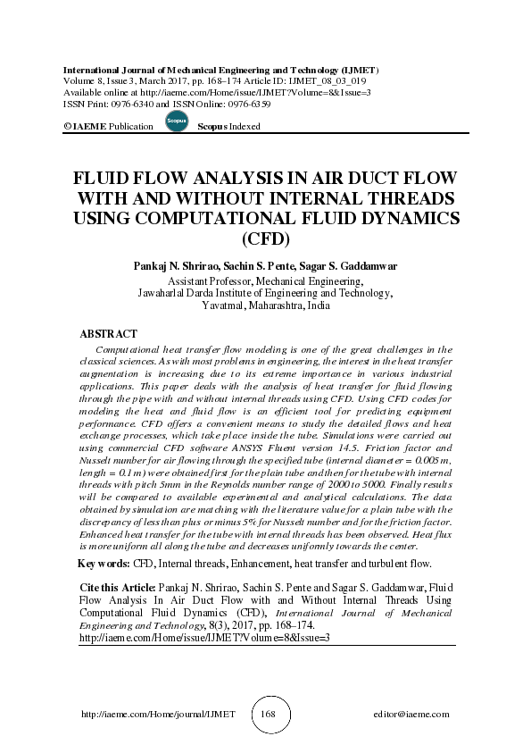 (PDF) FLUID FLOW ANALYSIS IN AIR DUCT FLOW WITH AND WITHOUT INTERNAL ...