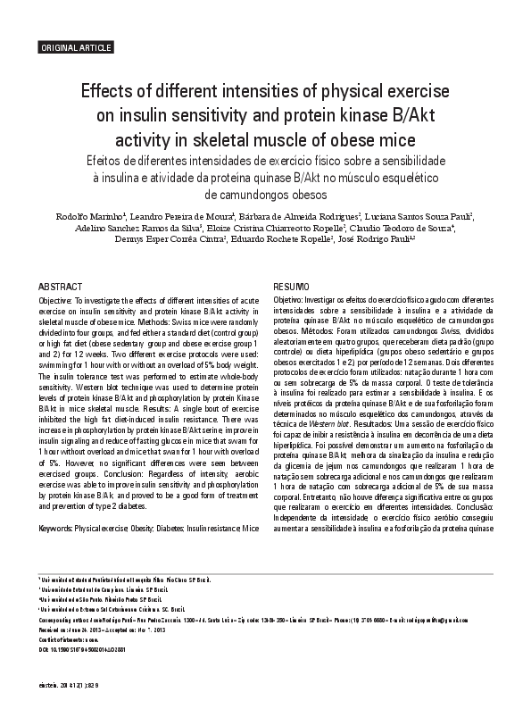 (PDF) Effects of different intensities of physical exercise on insulin ...