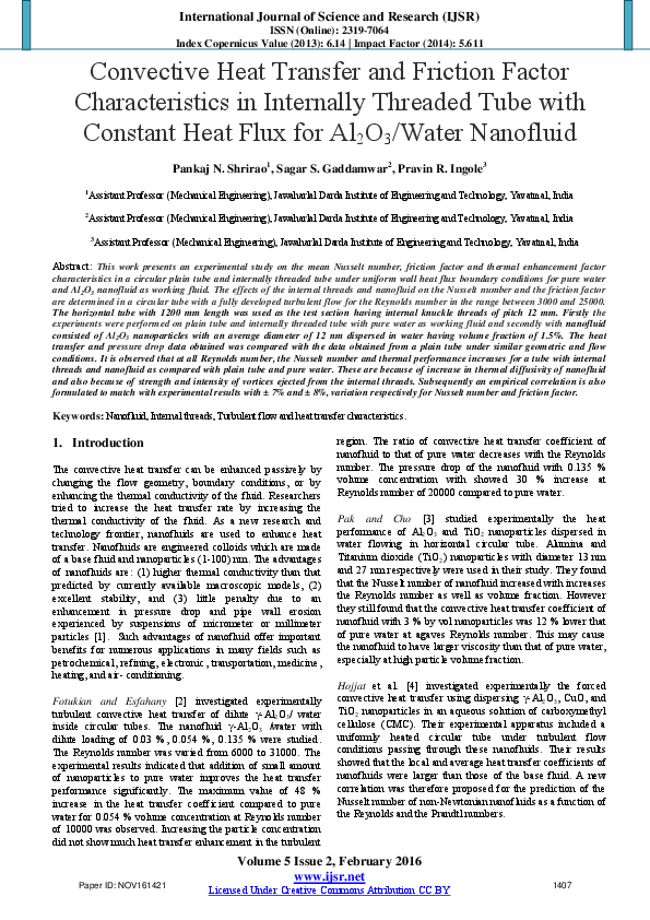 (PDF) Convective Heat Transfer and Friction Factor Characteristics in ...