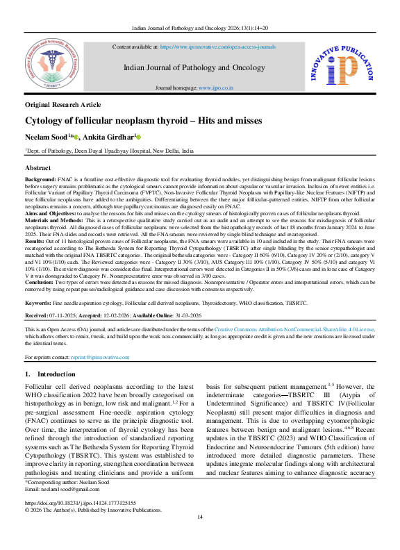 (PDF) Cytology of follicular neoplasm thyroid -Hits and misses