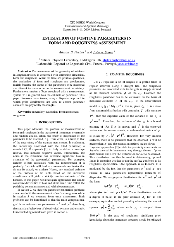 (PDF) Estimation of Positive Parameters in Form and Roughness Assessment
