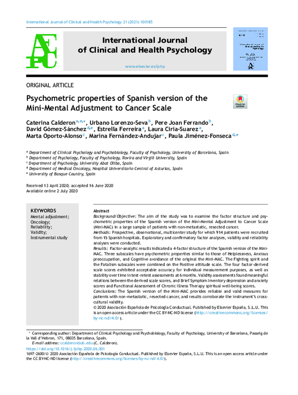 (PDF) Psychometric properties of Spanish version of the Mini-Mental ...