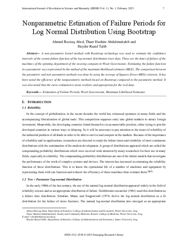 (PDF) Nonparametric Estimation of Failure Periods for Log Normal ...