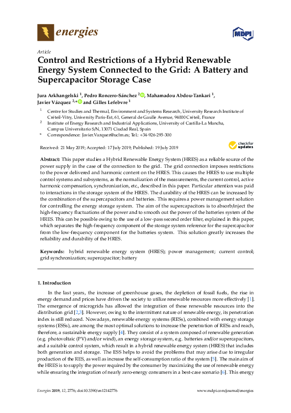 (PDF) Control and Restrictions of a Hybrid Renewable Energy System ...