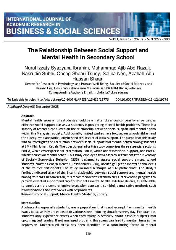 (PDF) The Relationship Between Social Support and Mental Health in ...