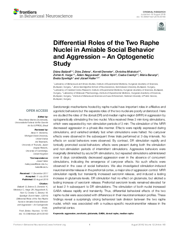 (PDF) Differential Roles of the Two Raphe Nuclei in Amiable Social ...