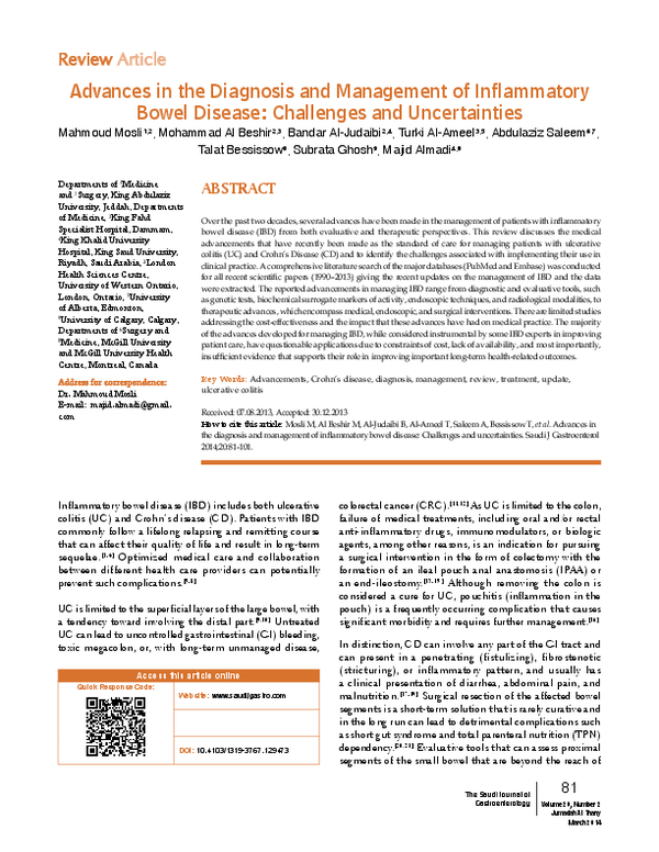 (PDF) Advances in the diagnosis and management of inflammatory bowel ...
