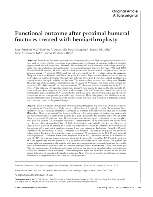 (PDF) Functional outcome after proximal humeral fractures treated with ...