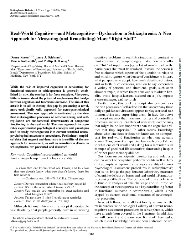 (PDF) Real-World Cognitive--and Metacognitive--Dysfunction in ...