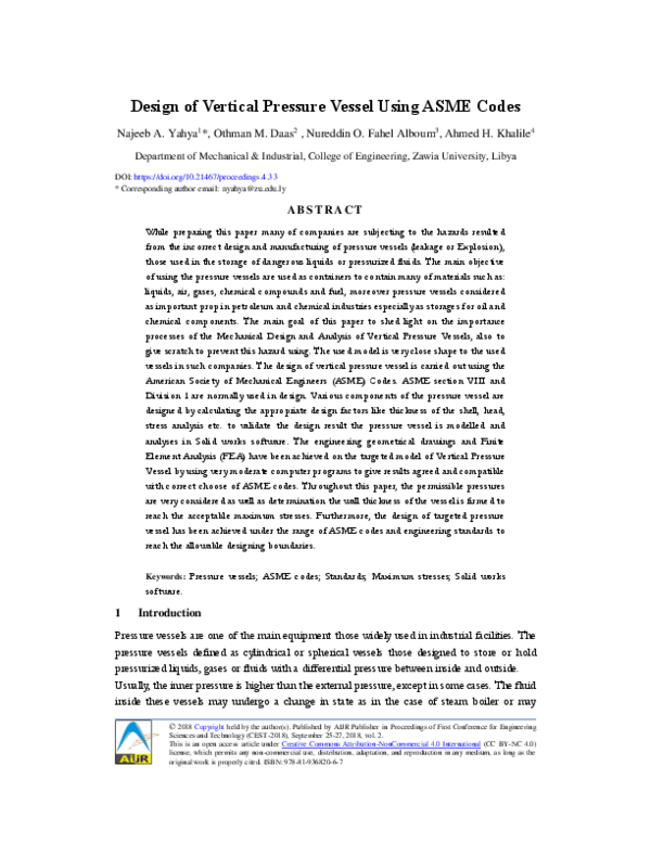 (PDF) Design of Vertical Pressure Vessel Using ASME Codes