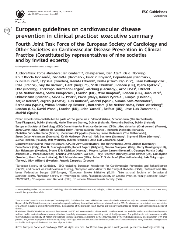 (PDF) European guidelines on cardiovascular disease prevention in ...