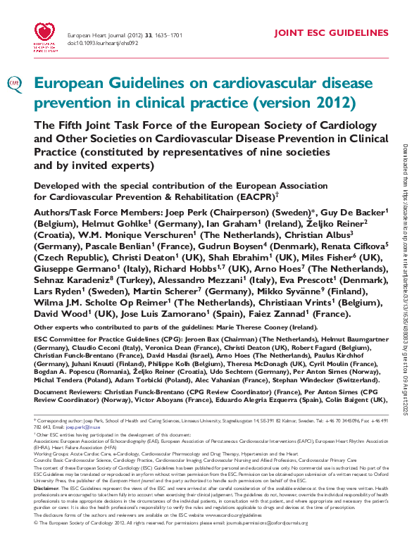 (PDF) European Guidelines on cardiovascular disease prevention in ...