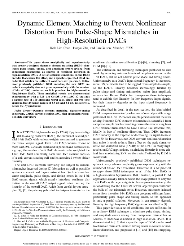 (PDF) Dynamic Element Matching to Prevent Nonlinear Distortion From ...