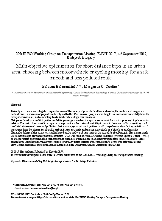 (PDF) Multi-objective optimization for short distance trips in an urban ...