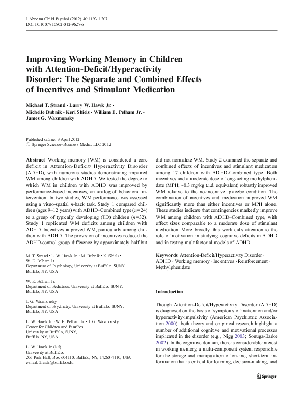 (PDF) Improving Working Memory in Children with Attention-Deficit ...