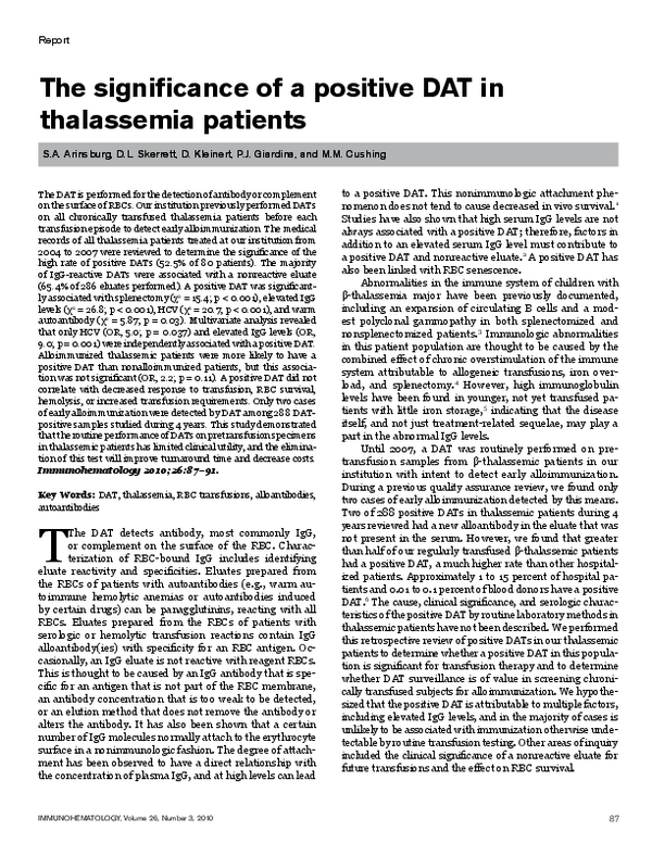 (PDF) The significance of a positive DAT in thalassemia patients