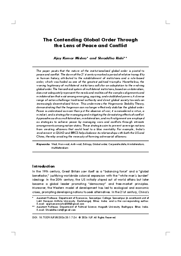 (PDF) The Contending Global Order Through the Lens of Peace and Conflict