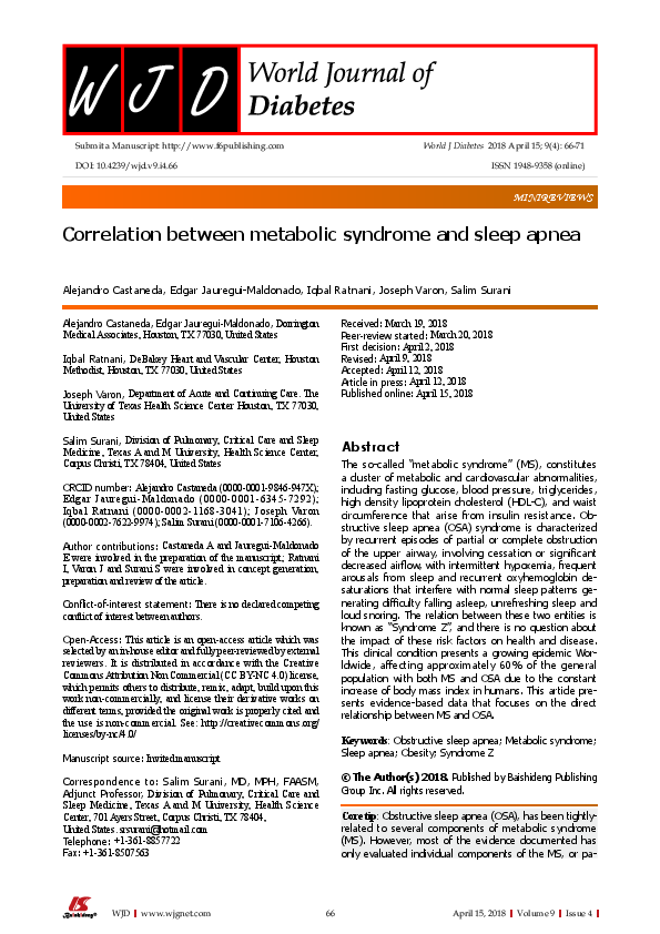 (PDF) Correlation between metabolic syndrome and sleep apnea