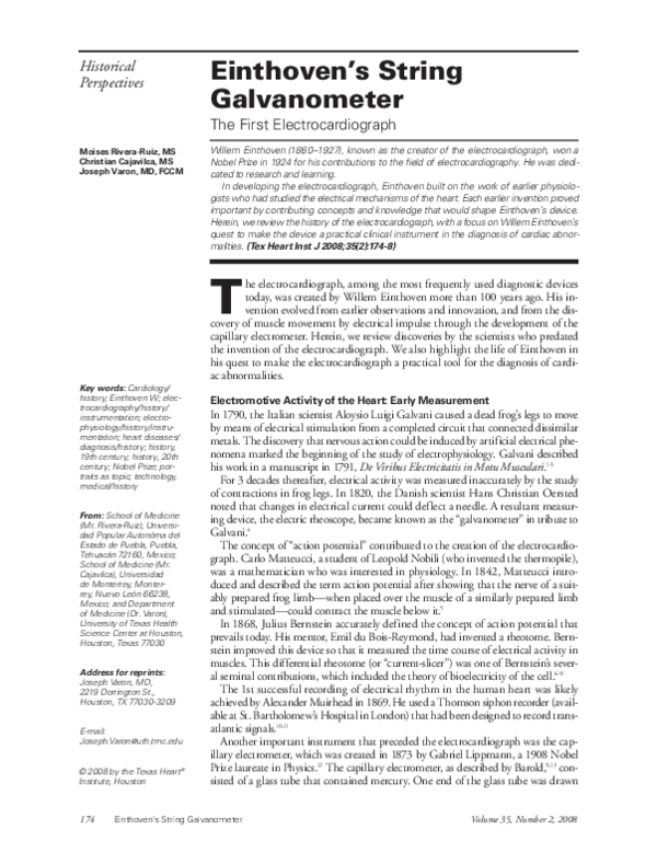 (PDF) Einthoven's string galvanometer: the first electrocardiograph
