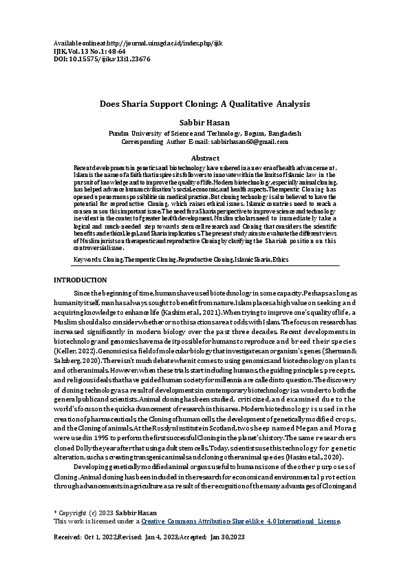 (PDF) Does Sharia Support Cloning: A Qualitative Analysis