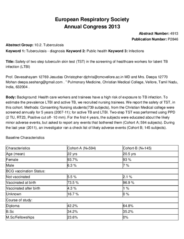 (PDF) Safety of two step tuberculin skin test (TST) in the screening of ...