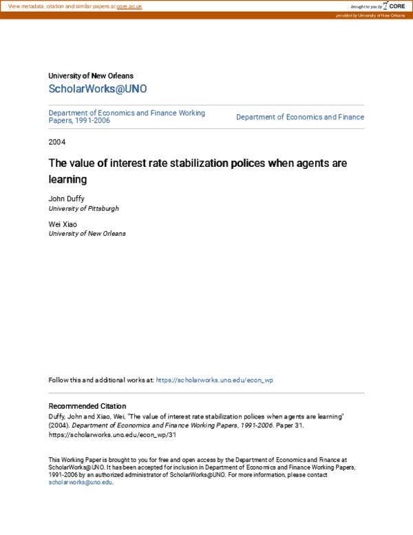 (PDF) The value of interest rate stabilization polices when agents are ...