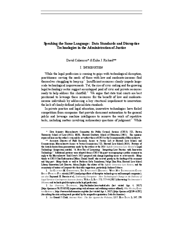 (PDF) Speaking the Same Language: Data Standards and Disruptive ...