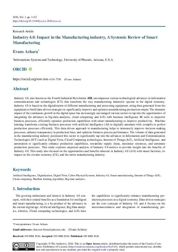 (PDF) Industry 4.0: Impact in the Manufacturing industry, A Systemic ...