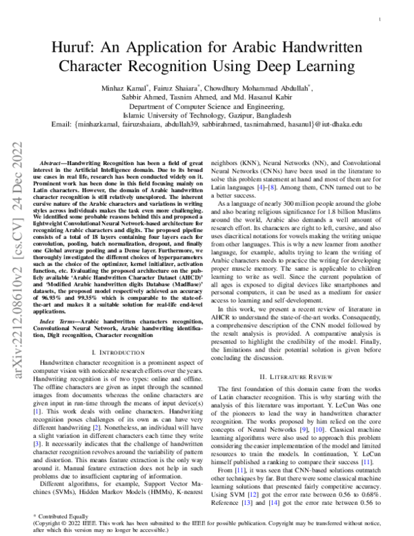 (PDF) Huruf: An Application for Arabic Handwritten Character ...