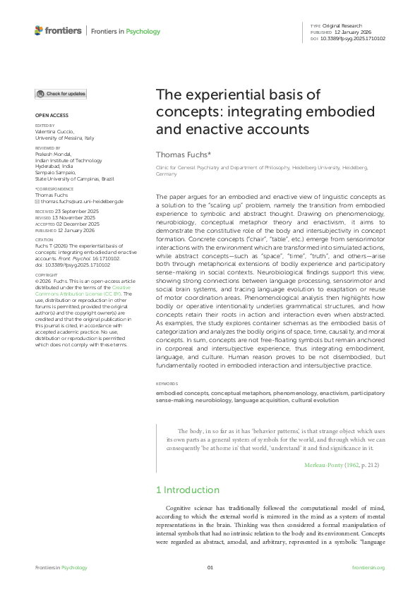 (PDF) The experiential basis of concepts: integrating embodied and ...