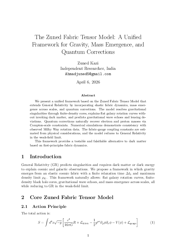 (PDF) The Zuned Fabric Tensor Model: A Unified Framework for Gravity ...