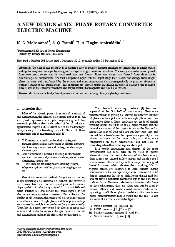 (PDF) A NEW DESIGN of SIX- PHASE ROTARY CONVERTER ELECTRIC MACHINE