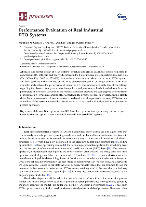 (PDF) Performance Evaluation of Real Industrial RTO Systems