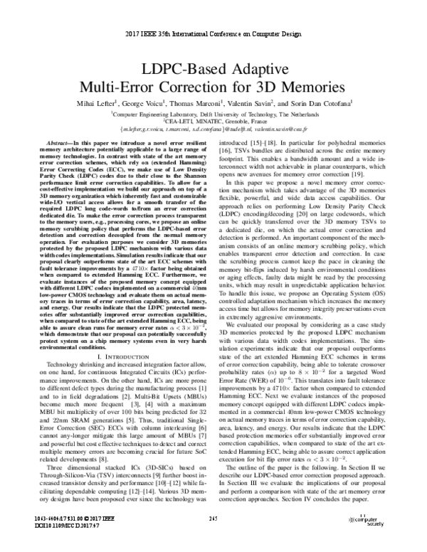 (PDF) LDPC-Based Adaptive Multi-Error Correction for 3D Memories