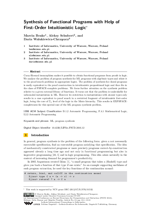 (PDF) Synthesis of Functional Programs with Help of First-Order ...