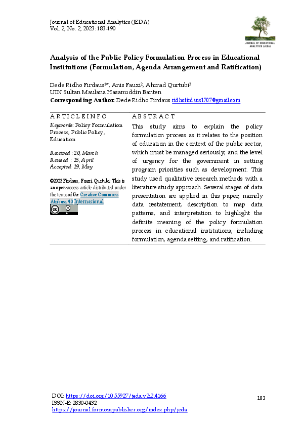 (PDF) Analysis of the Public Policy Formulation Process in Educational ...