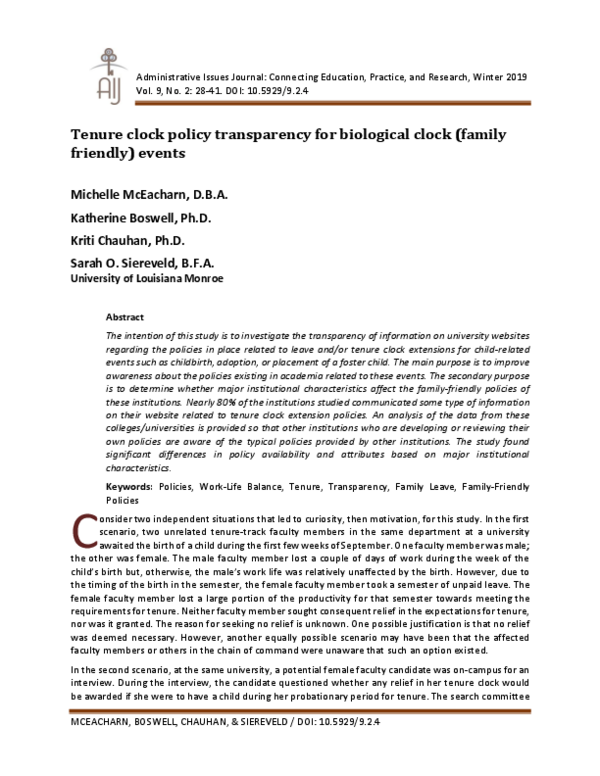 (PDF) Tenure clock policy transparency for biological clock (family ...