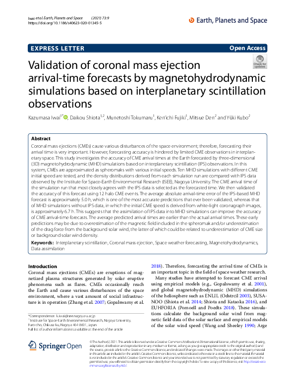 (PDF) Validation of Coronal Mass Ejection Arrival-time Forecasts by ...
