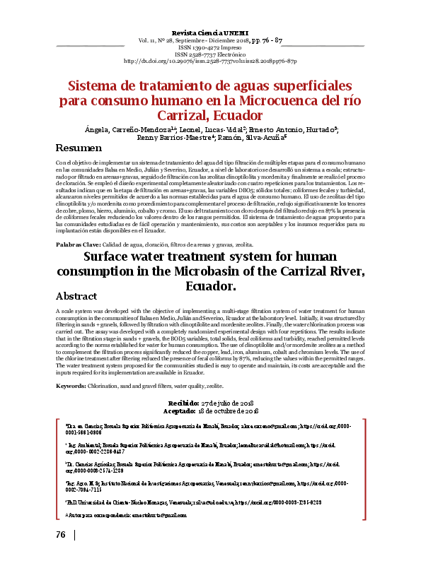 (PDF) Sistema de tratamiento de aguas superficiales para consumo humano ...