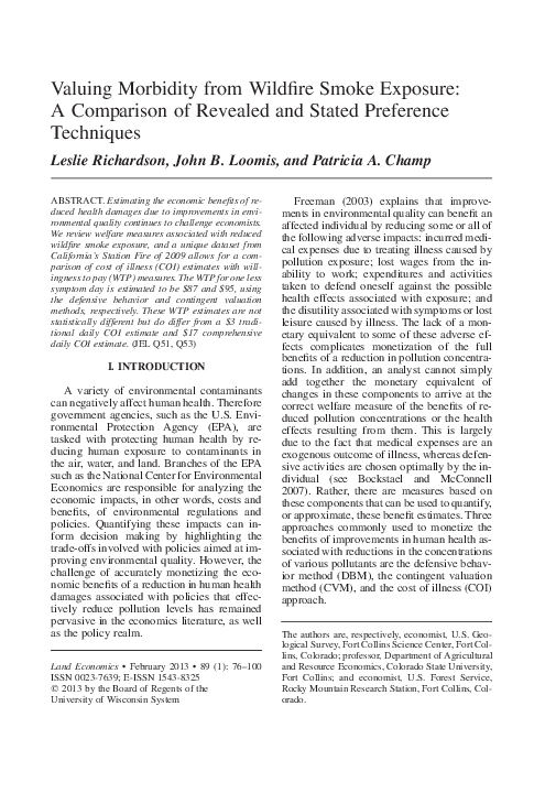 (PDF) Valuing morbidity from wildfire smoke exposure: a comparison of ...