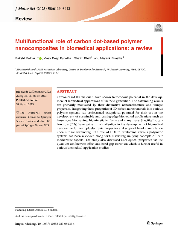 (PDF) Multifunctional role of carbon dot-based polymer nanocomposites ...