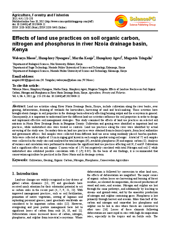 (PDF) Effects of land use practices on soil organic carbon, nitrogen ...