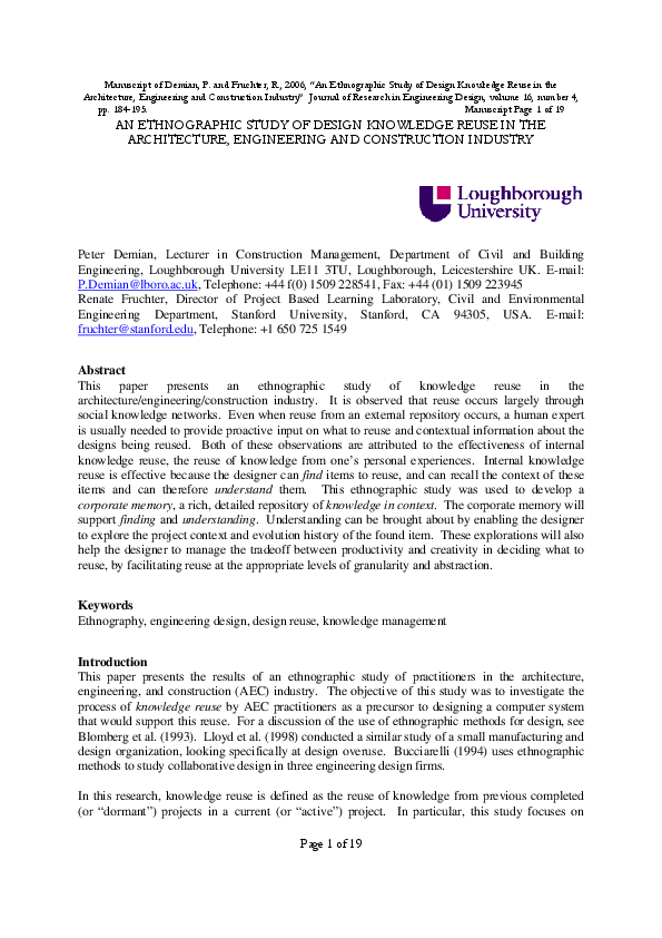 (PDF) An ethnographic study of design knowledge reuse in the ...