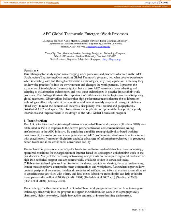 (PDF) AEC Global Teamwork: Emergent Work Processes
