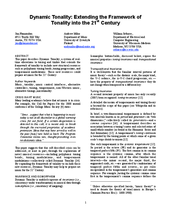 (PDF) Dynamic Tonality: Extending the framework of tonality into the ...