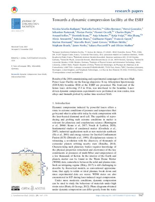 (PDF) Towards a dynamic compression facility at the ESRF