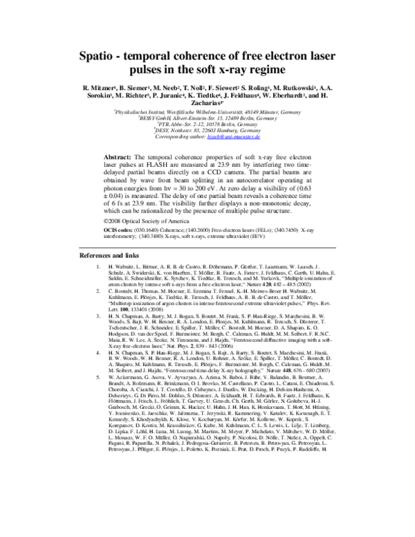 (PDF) Spatio-temporal coherence of free electron laser pulses in the ...