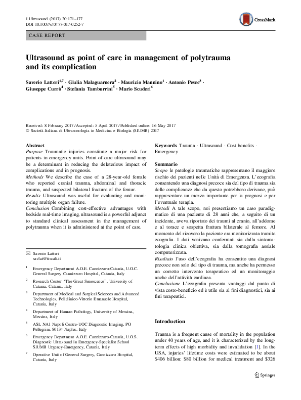 (PDF) Ultrasound as point of care in management of polytrauma and its ...